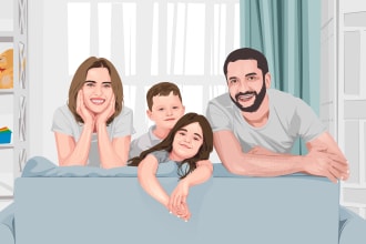 draw family or group portrait illustration from photo
