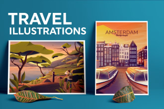 create city and nature landscape illustrations