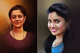 do digital oil painting art portrait, pets,  cartoon caricature in photoshop