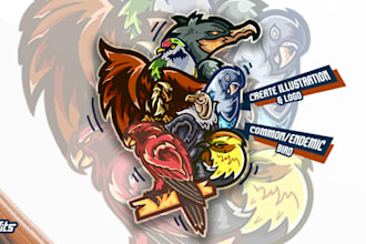 create handrawn logo or illustration of variety bird
