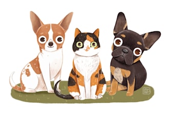 draw a custom portrait illustration of your pet, cat, dog