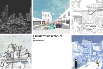 digitally sketch architecture and interior illustration