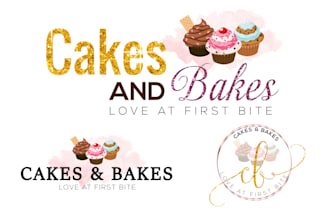 design watercolor feminine cake ,cupcakes and bakery logo