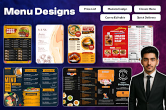 design editable restaurant menu, price list, and  print menu