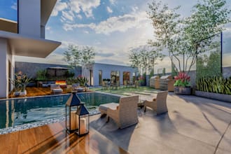 garden design, landscape, backyard, pool area, home, house