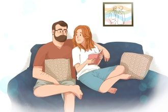 draw cute couple illustration