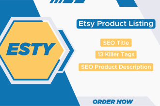 create SEO etsy listing with title description and 13 tags