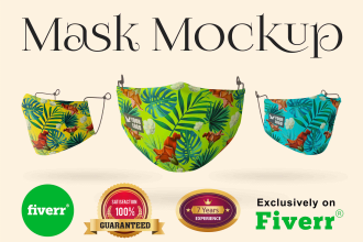create 3d mask mock up for design and logo in 24 hrs
