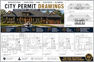 draft 2d floor plans, construction permit drawings and architectural house plans