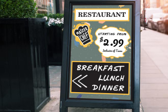 design yard sign, signage or signboard, billboard banner and sandwich board
