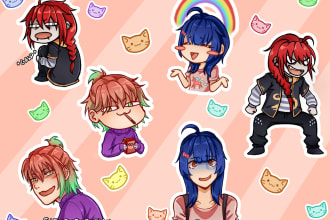 draw funny anime and chibi twitch emotes, chat stickers