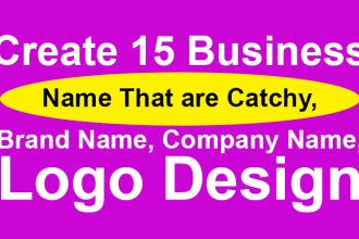 create 15 business name that are catchy, brand name, company name, logo design