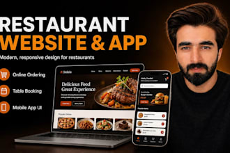 design restaurant website with online food ordering and table booking mobile app