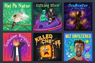 draw a fun cartoon podcast cover art or a podcast logo