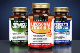 create professional supplement label design with realistic 3d mockup