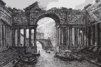 hand draw ink illustrations, sketch drawing architecture