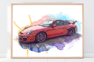 do a custom car watercolor portrait of your picture