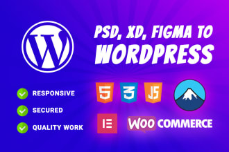 convert PSD, xd, figma to wordpress using elementor or divi