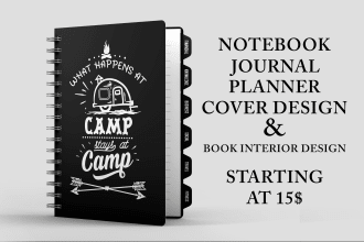 design notebook journal, planner cover and interior pages