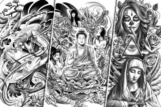 hand draw custom tattoo design with outline for your artist