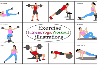 draw exercise, workout, fitness, yoga  or any pose illustrations