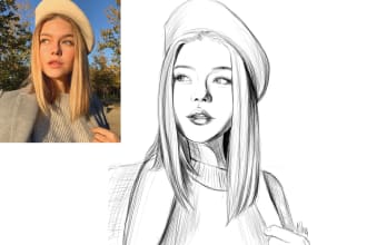 draw black and white line portrait of person or group