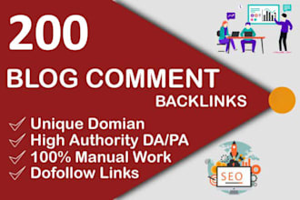 manual 200 high quality SEO dofollow blog comments backlinks
