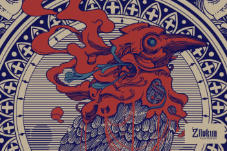 hand draw a lineart illustration with vintage look
