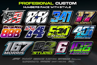 create professional racing numbers for jersey, bike, car, kart and simracing