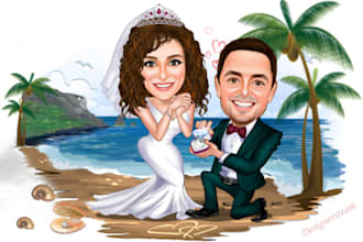 draw couple, family, wedding, group cartoon caricature