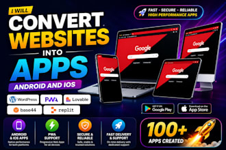convert wordpress, pwa, lovable, base44 or replit to android ios app