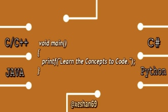 teach the concepts of c, cpp, c sharp, java, python programming