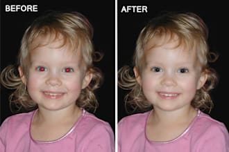 red eye removal, skin retouching and teeth whitening