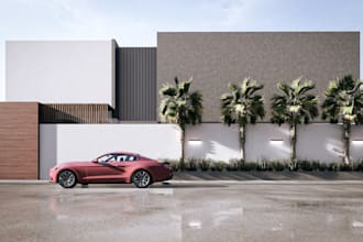 render 3d house, building exterior views