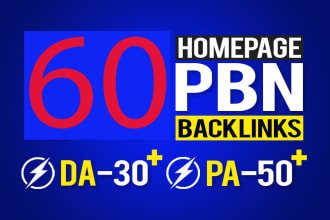 provide 60 homepage seo  backlinks da 30 plus pa 50 plus