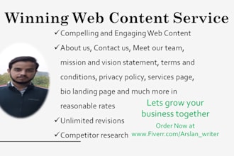 write about us, bio, home page and other web content for you