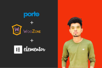 install porto theme, woozone plugin, elementor pro