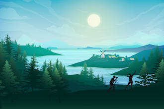 draw a flat vector landscape illustration