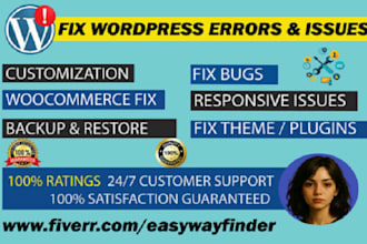fix wordpress issues, wordpress problems or website errors