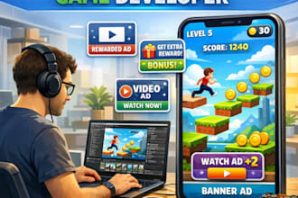 create you a casual ,hyper casual unity mobile game with ads