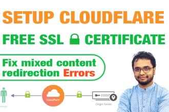 setup cloudflare CDN, free SSL cerficate, fix any existing cloudflare issues