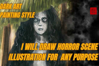 draw horror scene illustration in my dark art style