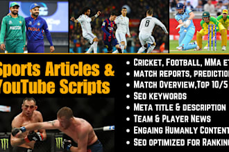 write SEO sports articles on cricket, football, MMA etc