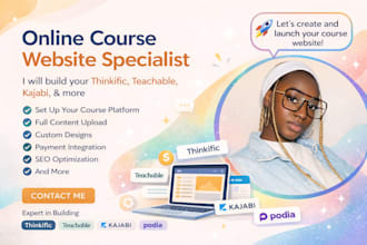 create thinkific website,podia,teachable website for online course