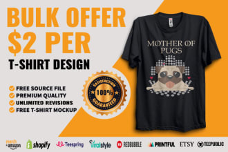 do bulk t shirt designs for merch, printful and teespring, shopify, etsy