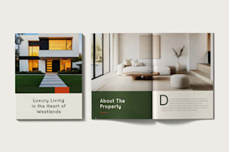 design clean magazine layout, real estate property brochure, marketing booklet