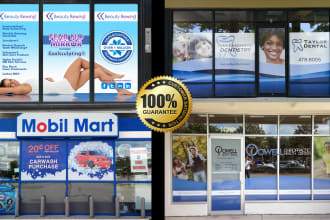 design creative shop front or storefront and all window graphics
