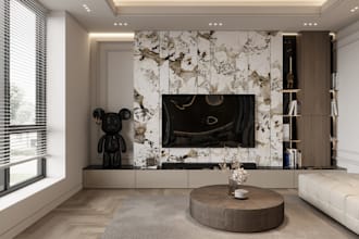 render 3d neoclassic interior, bedroom, livingroom, kitchen