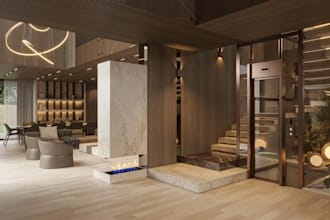 render 3d neoclassic interior, bedroom, livingroom, kitchen