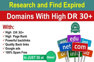 research and find expired domain name with high DR 30